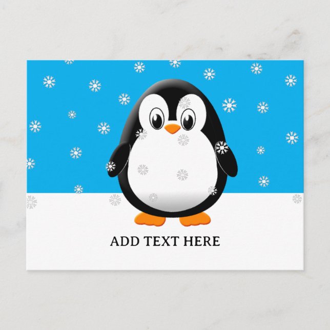 Niedliche Pinguin-Cartoon-Schneeflocken Postkarte (Vorderseite)