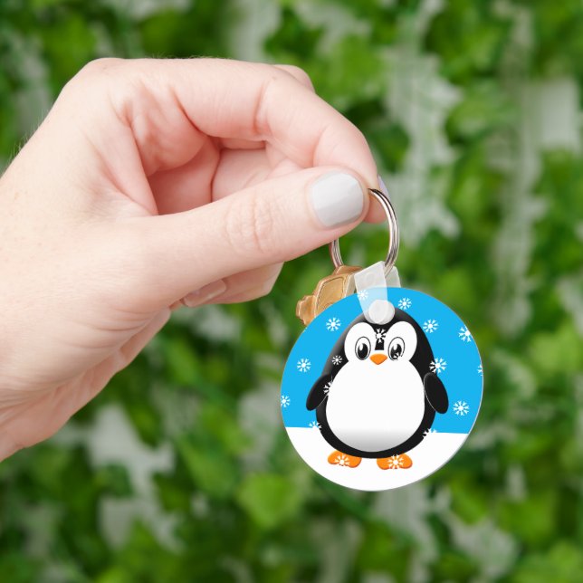 Niedliche Pinguin-Cartoon-Schneeflocken Schlüsselanhänger (Hand)