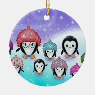 Niedliche Pinguin-Familienausstellung Keramik Ornament