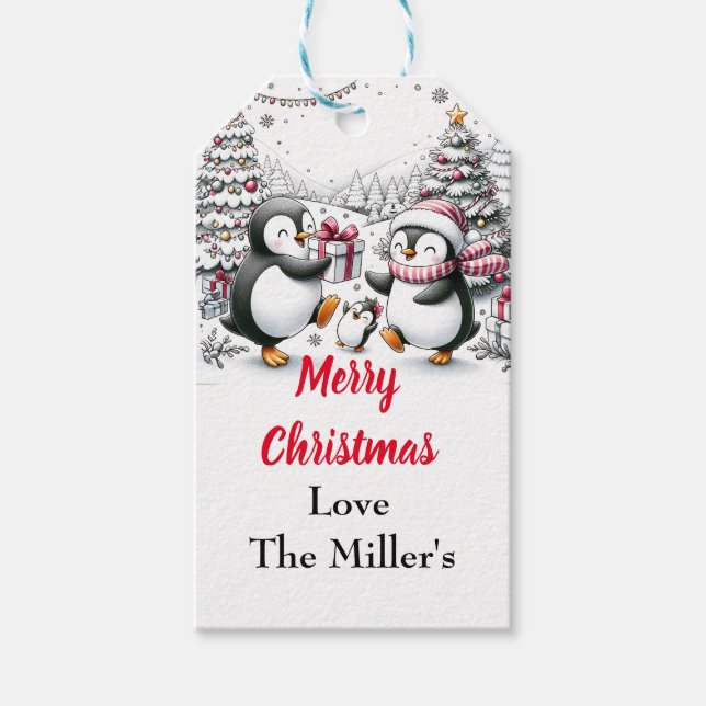Niedliche Pinguin-Geschenkmarke Geschenkanhänger (Vorderseite)
