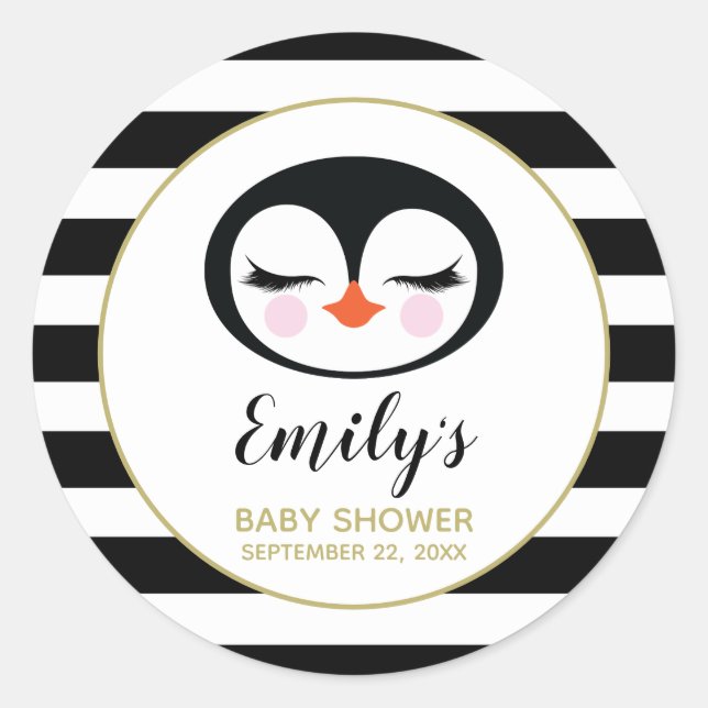 Niedliche Pinguin-Gesicht Schwarz-Weiß-Baby-Dusche Runder Aufkleber (Vorderseite)