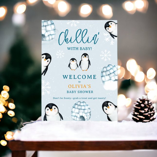 Niedliche Pinguin-Iglus für Kleinkinder-Dusche Poster (Cute winter penguin igloos welcome baby shower poster)