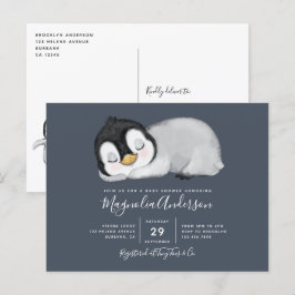 Niedliche Pinguin-Kinderdusche Einladung Postkarte