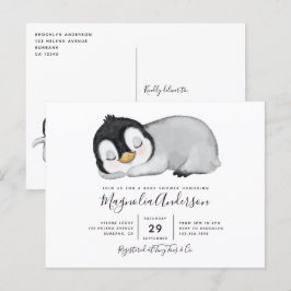 Niedliche Pinguin-Kinderdusche Einladung Postkarte