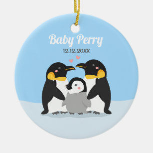 Niedliche Pinguin-Küken und Personalisierte Famili Keramik Ornament