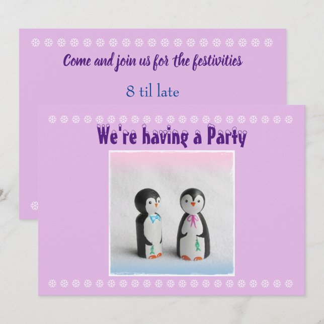 Niedliche Pinguin-Party Einladung (Vorne/Hinten)