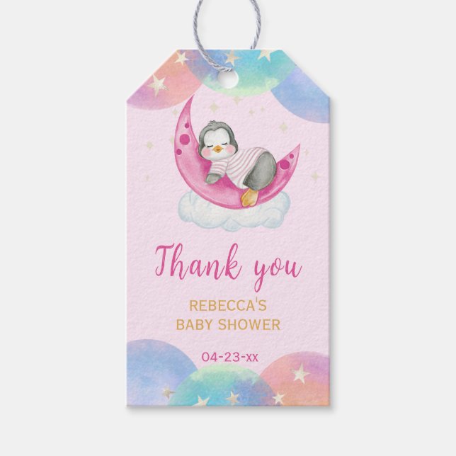 Niedliche Pinguin Pink Babydusche Vielen Dank Geschenkanhänger (Vorderseite)