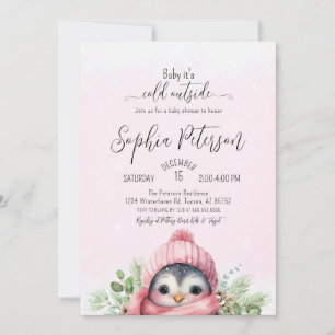 Niedliche Pinguin Pink Girl Winter Baby Dusche Einladung