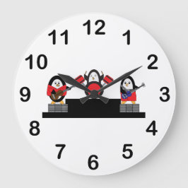 Niedliche Pinguin Rock und Roll Music Band Große Wanduhr