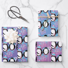 Niedliche Pinguin Snowflakes Whimsical Geschenkpapier Set