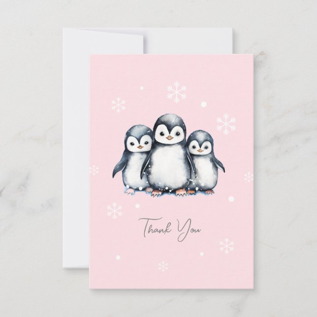 Niedliche Pinguin Winter Babydusche Dankeskarte (Vorderseite)