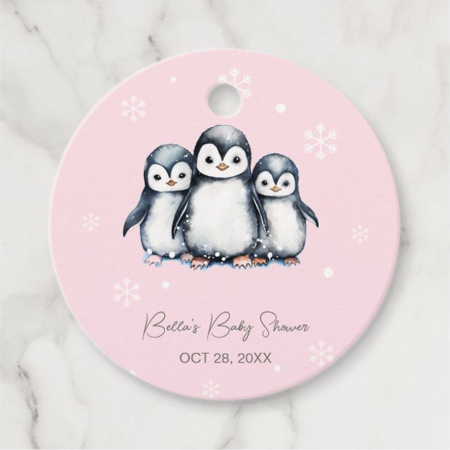 Niedliche Pinguin Winter Babydusche Geschenkanhänger (Vorderseite)