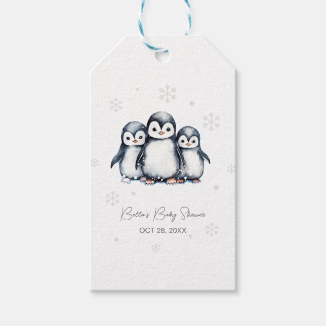 Niedliche Pinguin Winter Babydusche Geschenkanhänger (Vorderseite)