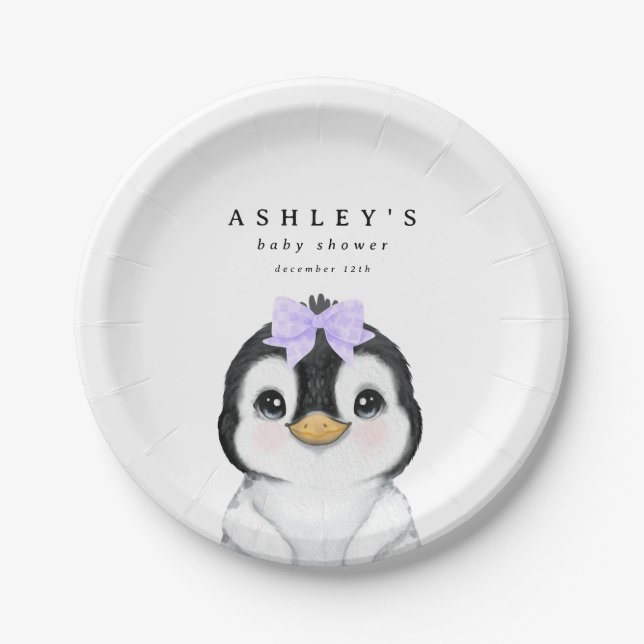 Niedliche Pinguin Winter Babydusche Pappteller (Vorderseite)
