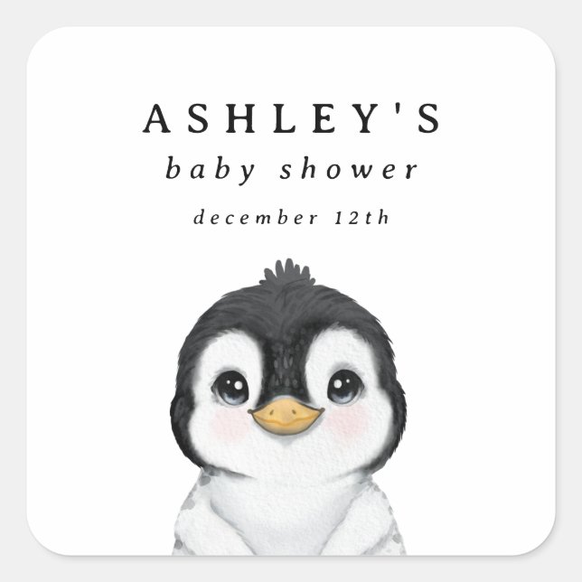 Niedliche Pinguin Winter Babydusche Quadratischer Aufkleber (Vorderseite)