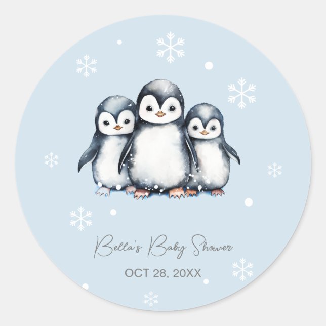 Niedliche Pinguin Winter Babydusche Runder Aufkleber (Vorderseite)