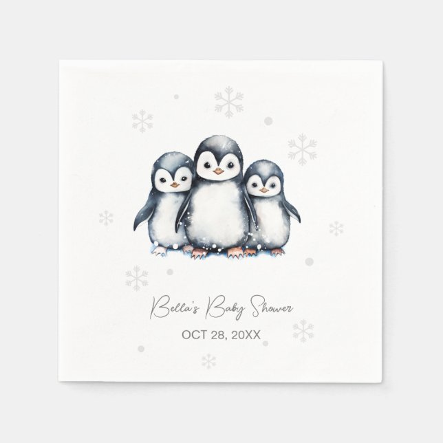 Niedliche Pinguin Winter Babydusche Serviette (Vorderseite)