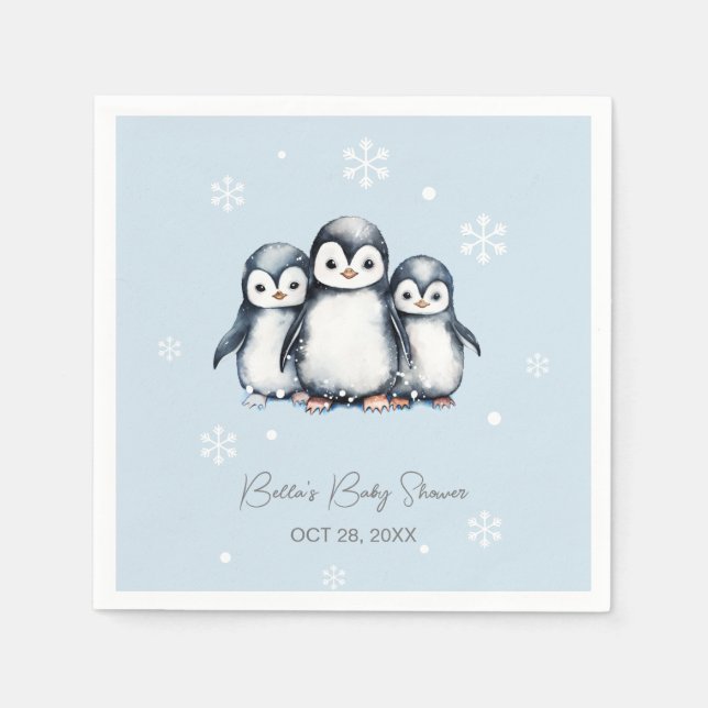 Niedliche Pinguin Winter Babydusche Serviette (Vorderseite)