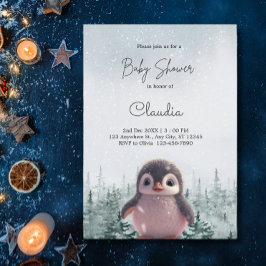 Niedliche Pinguin Winterschnee Kinderdusche Wasser Einladung