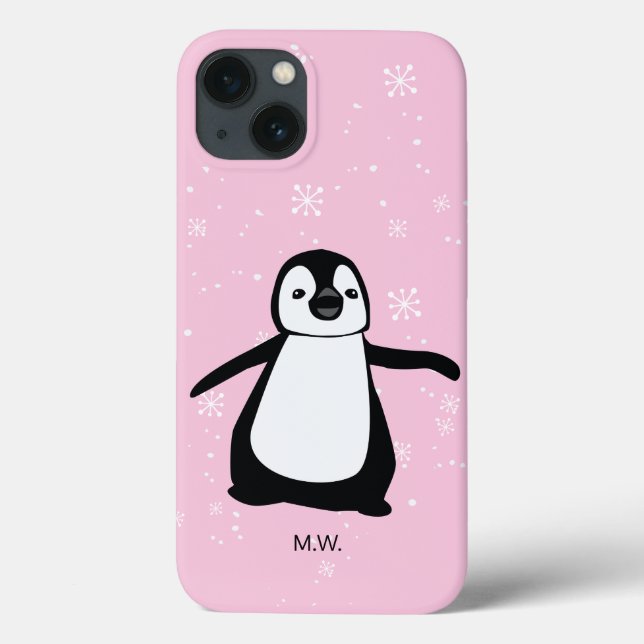 Niedliche Pinguin Winterschneeillustrierung Rosa Case-Mate iPhone Hülle (Rückseite)