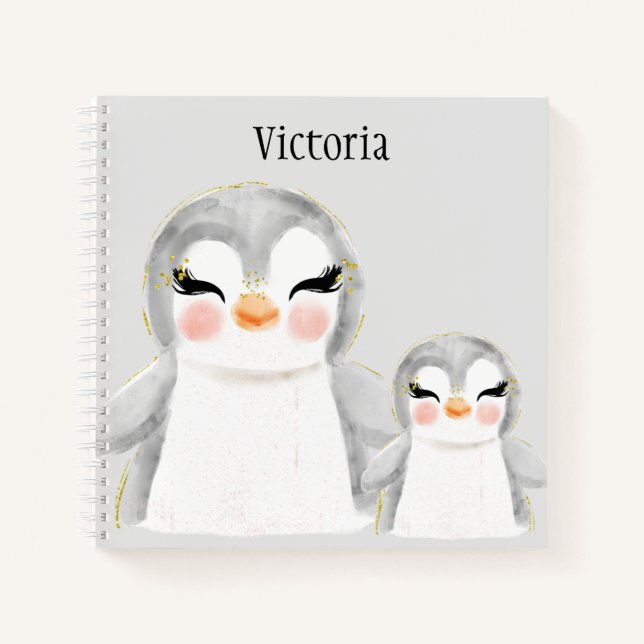 Niedliche Pinguine Aquarellzeichnung Notizbuch (Vorderseite)
