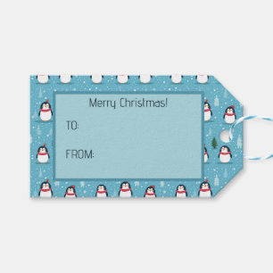 Niedliche Pinguine auf Light Blue mit Schneeflocke Geschenkanhänger