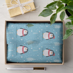 Niedliche Pinguine auf Light Blue mit Schneeflocke Seidenpapier