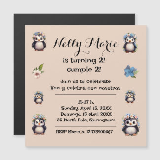 Niedliche Pinguine Bezeichnung zweisprachiger Text Magneteinladung