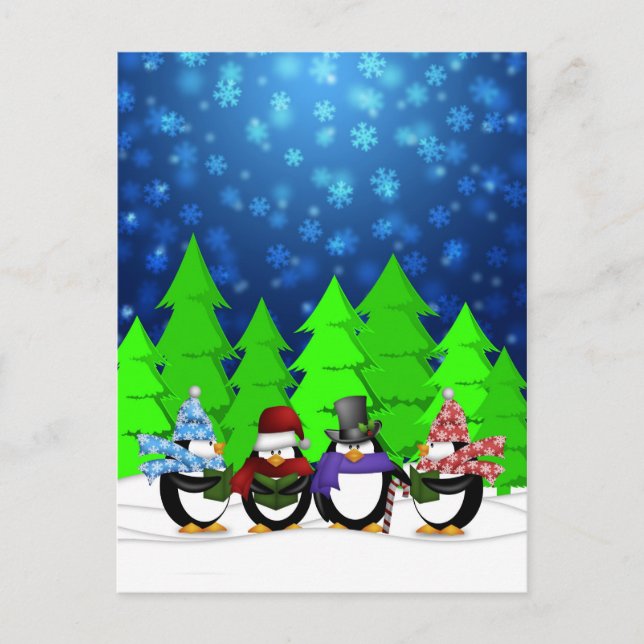 Niedliche Pinguine Carolers Postkarte (Vorderseite)
