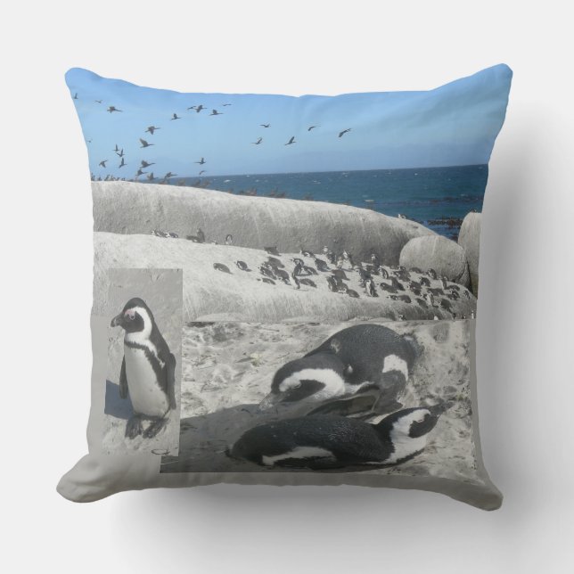Niedliche Pinguine Collage Throw Kissen (Vorderseite)