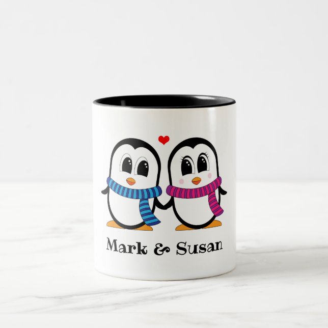Niedliche Pinguine Couple Tasse (Mittel)