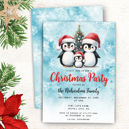Niedliche Pinguine Familie Festliches Weihnachtsfe Einladung