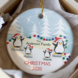 Niedliche Pinguine Familie von 4 Weihnachtsschmuck