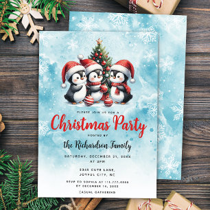 Niedliche Pinguine Festliches Party in Blau und Ro Einladung