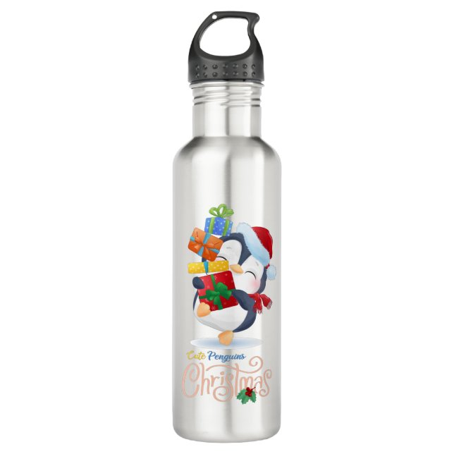 Niedliche Pinguine fröhliche Weihnachtskollektion  Edelstahlflasche (Vorderseite)