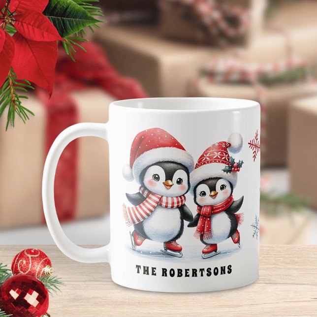 Niedliche Pinguine Ice Skaten Weihnachten Kaffeetasse (Von Creator hochgeladen)