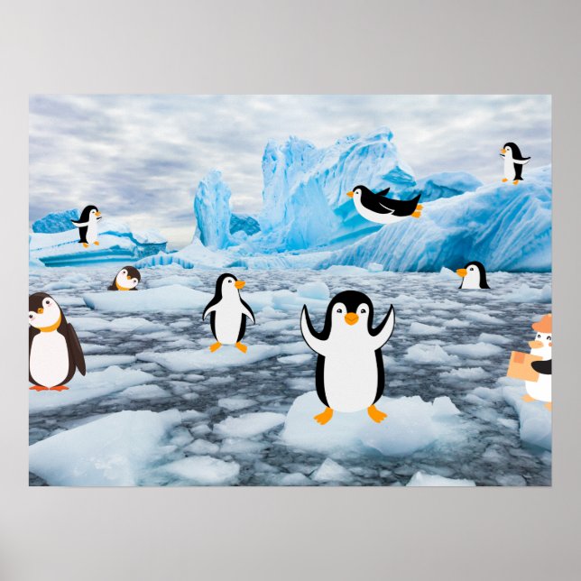 niedliche Pinguine im Antarktis Poster (Vorne)