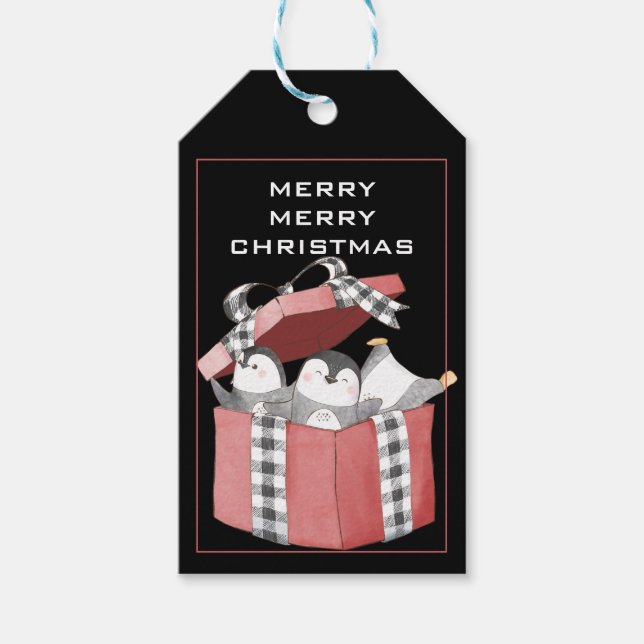 Niedliche Pinguine in der Weihnachtszeit-Geschenkb Geschenkanhänger (Vorderseite)