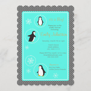 niedliche Pinguine Kinderdusche Einladung