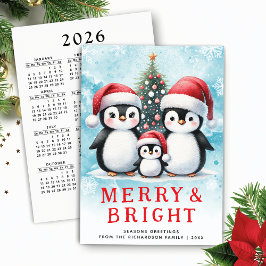 Niedliche Pinguine Merry and Bright Blue Red Chris Feiertagskarte