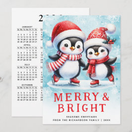 Niedliche Pinguine Merry Bright Red and Blue Chris Feiertagskarte
