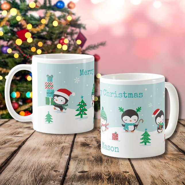 Niedliche Pinguine mit Weihnachtsgeschenken Kaffeetasse (Von Creator hochgeladen)