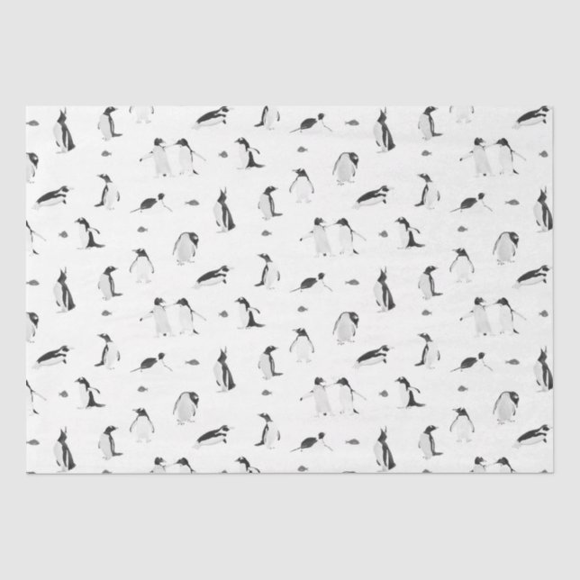 Niedliche Pinguine Monochrome Muster Seidenpapier (Vorderseite)