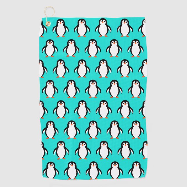 Niedliche Pinguine Muster auf Türkisblau Golfhandtuch (Vorderseite)