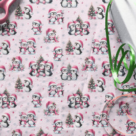 Niedliche Pinguine Muster Hübsch Pink Weihnachten Seidenpapier