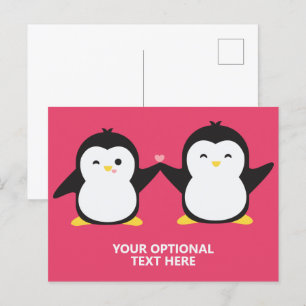 Niedliche Pinguine - Text und Farbe Postkarte