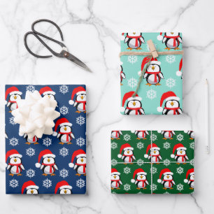 Niedliche Pinguine und Schneeflocken Weihnachten Geschenkpapier Set