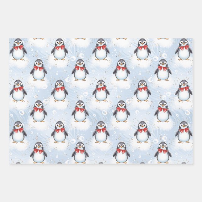 Niedliche Pinguine Weihnachten Geschenkpapier Set (Vorderseite)