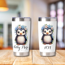 Niedliche Pinguine Weißer Individuelle Name & Init Thermobecher