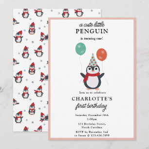 Niedliche Pinguine Winter Kids Girl Animals Geburt Einladung